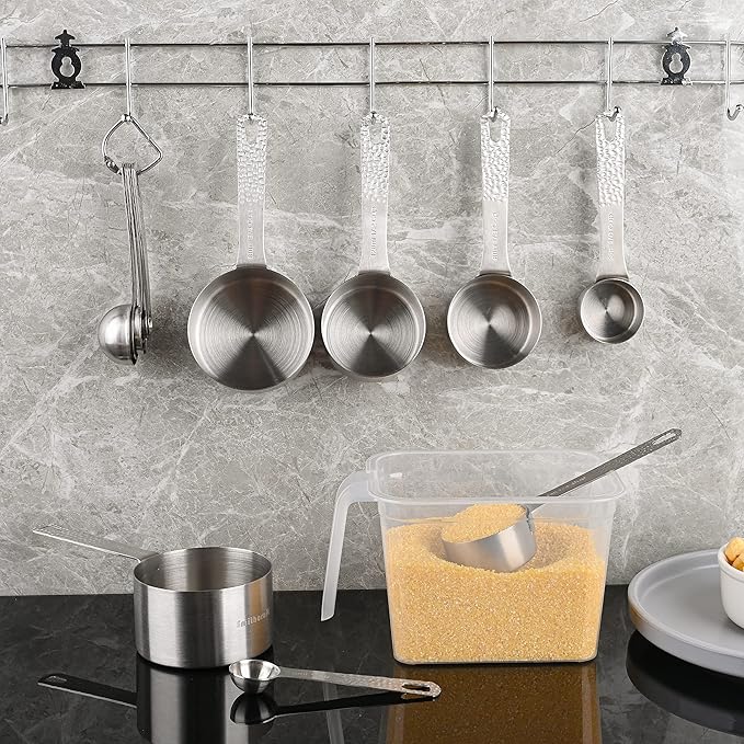 Measuring Cups and Spoons Set, 18/8 Stainless Steel Measuring Cups and Spoons Set for Baking & Kitchen, Metric & US 5 Measure Cups & 6 Spoons with 1/8, 1/4 Cup
