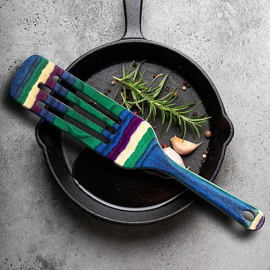 Baltique Mumbai Collection 13" Wooden Spurtle Spatula – Colorful Birch Wood Cooking Utensil, Nonstick Safe, Versatile Stirring & Serving Tool