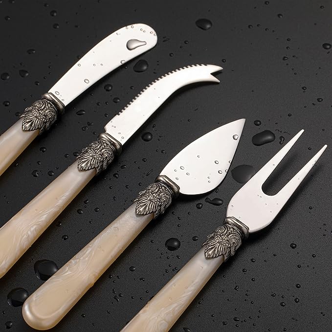 REVERIE Collection 4-piece Stainless Steel Butter Spreader Cheese Knife, Giftable Butter Knives set, Bread Knife set (Gold Cheese Knife set)
