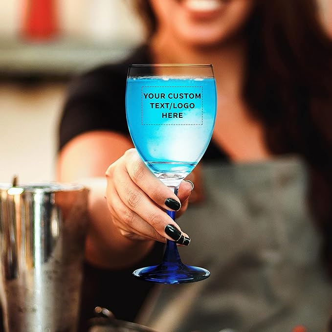 Custom Nuance Wine Glasses by ARC 10.5 oz. Set of 100, Personalized Bulk Pack - Restaurant Glassware, Perfect for Red Wine, White Wine, Cocktails - Blue