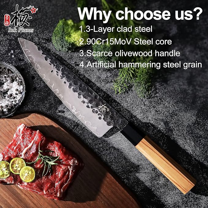8 Inch Professional Kitchen Knife,High Carbon Steel Ultra Sharp Chef's Knife with Olivewood Handle & Gift Box