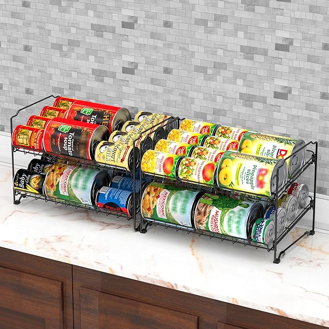 Simple Houseware 2 Tier Can Rack, Black - 2 Pack