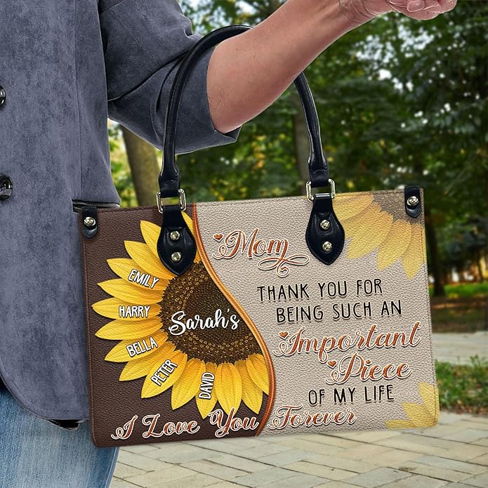 THUYPT Personalized Birth Flower Leather Bag for Mom, Women Faux Leather Handbags with Ziplock, Mother's Day Gifts