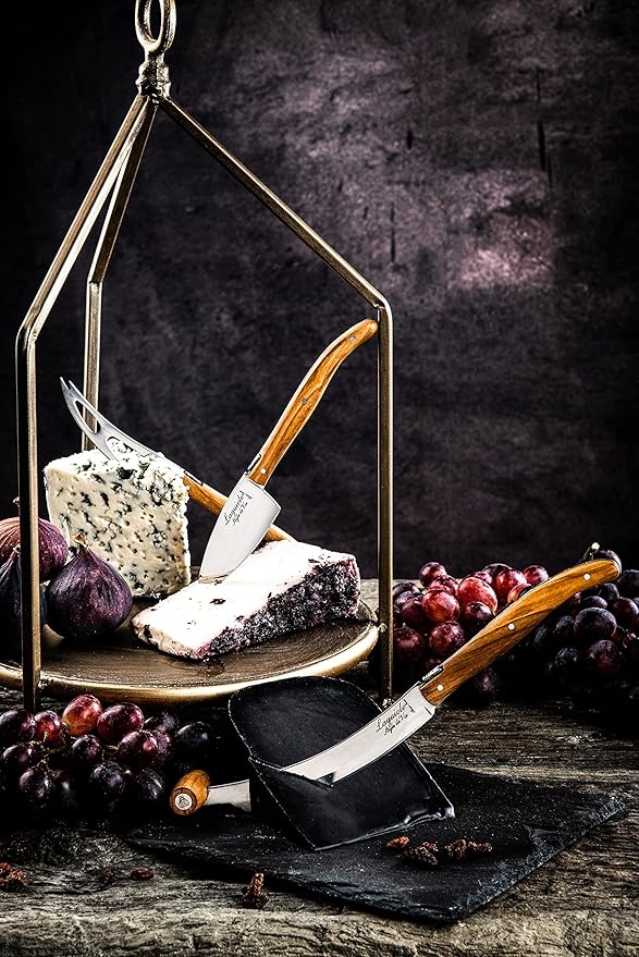 Laguiole Style de Vie Cheese knives, Luxury Line, 3 pieces, Olive Wood, in giftbox