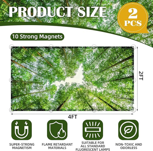 2 Pcs Fluorescent Light Covers - 4 x 2 Feet Covers for Ceiling Lights, Magnetic Light Filters for Classroom, Office, Hospitals, Home