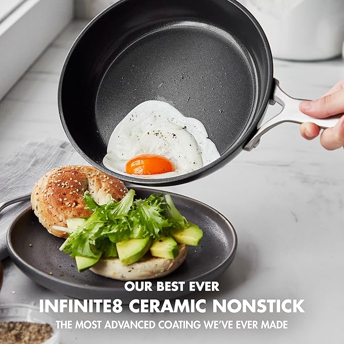 GreenPan GP5 Hard Anodized Healthy Ceramic Nonstick 8" Frying Pan Skillet, Heavy Gauge Scratch Resistant, Stay Flat Surface, Induction, Mirror Finish Handle,Oven Safe, PFAS-Free, Black