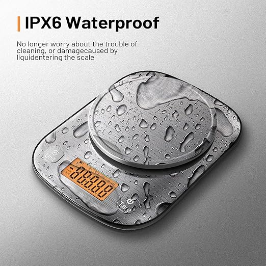 Food Kitchen Scale Digital Weight Grams and Oz with IPX6 Waterproof,Professional Stainless Steel Digital Kitchen Food Scale 11lb/0.01oz with Bowl for Weight Loss Dieting Baking Cooking