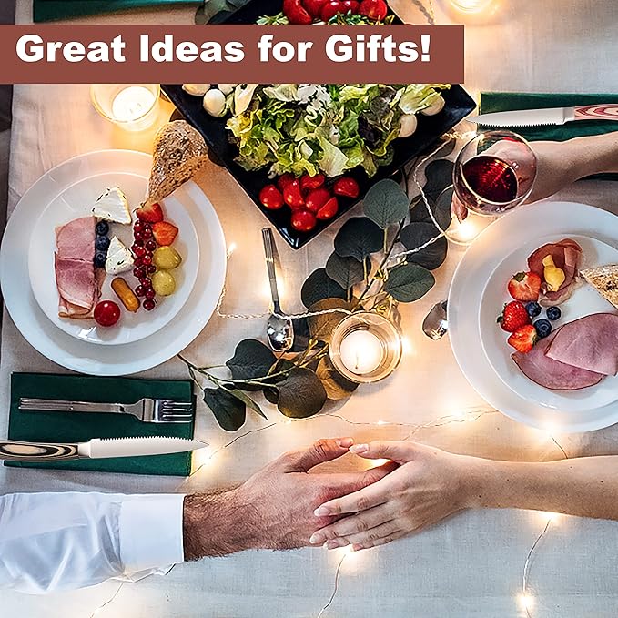 Serrated Steak Knives Set of 8, Stainless Steel Steak Knife Set with Pakkawood Handle, Fine Sharp Edge Dinner Knife with Gift Box, Steak Cutlery Set for Home Party