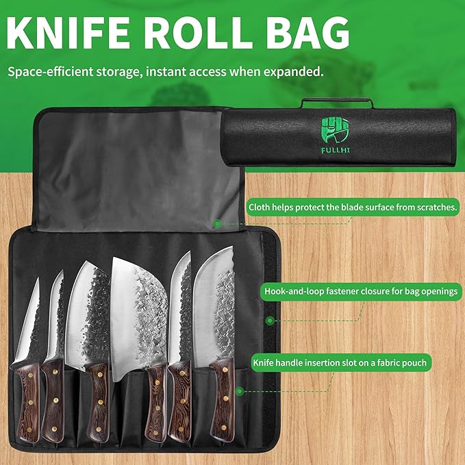 FULLHI 12pcs Chef/Butcher Fish Knife Set, High Carbon Steel Hand Forged Boning bbq Knife Set With Bag for Kitchen, Camping, BBQ