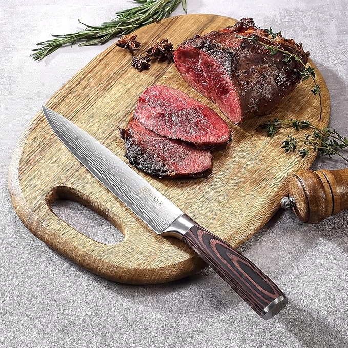 PAUDIN Carving Knife 8 inch, Ultra Sharp Brisket Slicing Knives, Premium Meat Cutting Knives German Stainless Steel, BBQ Knife with Ergonomic Handle, for Slicing Roast, Meats and Vegetables