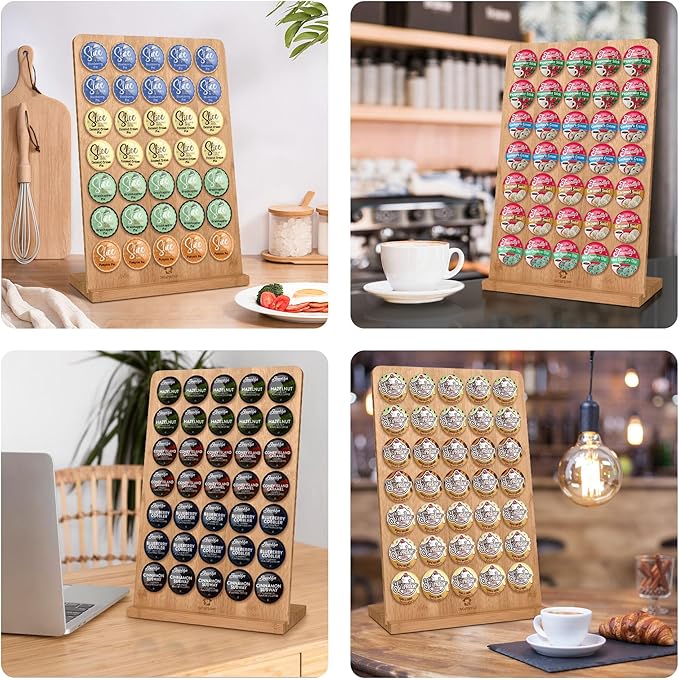 simesove K Cup Holder, Bamboo Keurig Storage Organizer, Holds 35 Pods for Coffee Bars, Offices, and Kitchens, k-cup Pod Holders Display Rack for Countertop