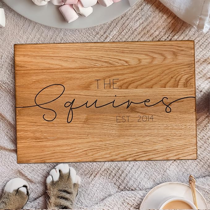 Personalized Oak Wood Cutting Board – Custom Engraving with Family Name – 8x12 Inches – Gift for Christmas, Wedding, Anniversary, Housewarming, Mother’s Day – Great for Parents and Friends