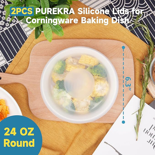 Silicone Lids for CorningWare 24-Ounce Round Dish, 2 Pack Reusable Covers for CorningWare Baking Dish (Dish not Included) Dishwasher & Microwave & Freezer Safe