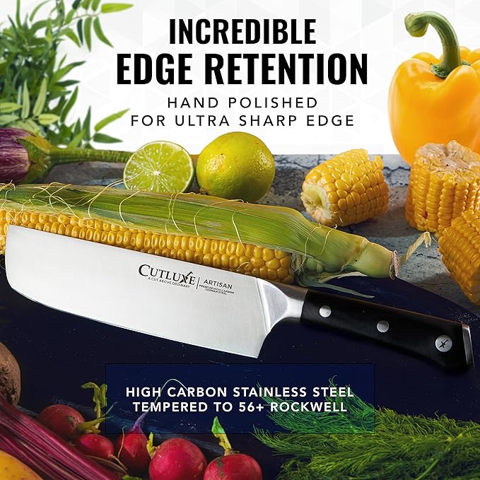 Cutluxe Nakiri Knife, 7" Vegetable Knife – for Chopping, Dicing & Slicing, Razor Sharp, Full Tang, Ergonomic Handle Design – Artisan Series