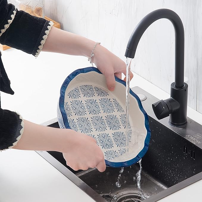 Wisenvoy Pie Pan Ceramic Pie Dish Blue Pie Plate Porcelain Deep Dish Pie Pan Non-Stick Pie Pans