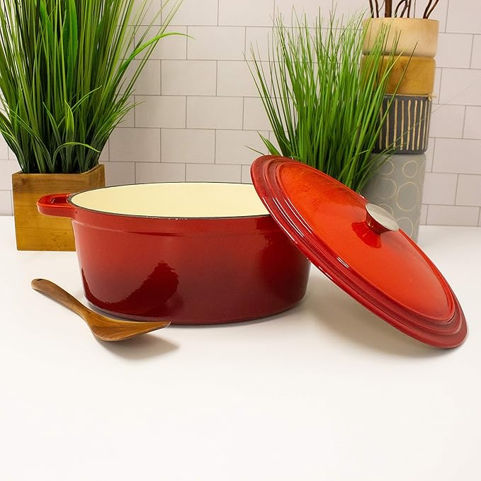 BergHOFF 10Pc Neo Enameled Cast Iron Cookware Set, Matching Lid, Oven Safe Up To 400°F, Red