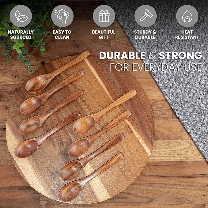 Zulay Kitchen Teak Wood Small Honey Spoons Set โ 8 Piece Mini Wooden Honey Dippers, Handcrafted Natural Teak Wood, Durable, Smooth Finish & Food-Safe Design