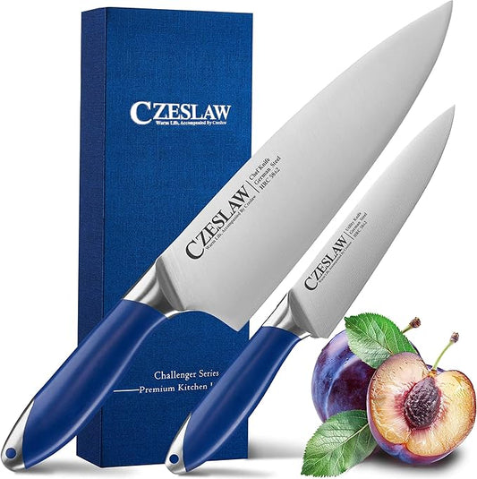 Chef Knife 2pcs, 8" Chef's Knife & 5" kitchen knives, Razor Sharp Professional Japanese Chef Knife, Forged from High Carbon German Steel,Full Tang Prussia Blue Handle,cooking gifts cooks