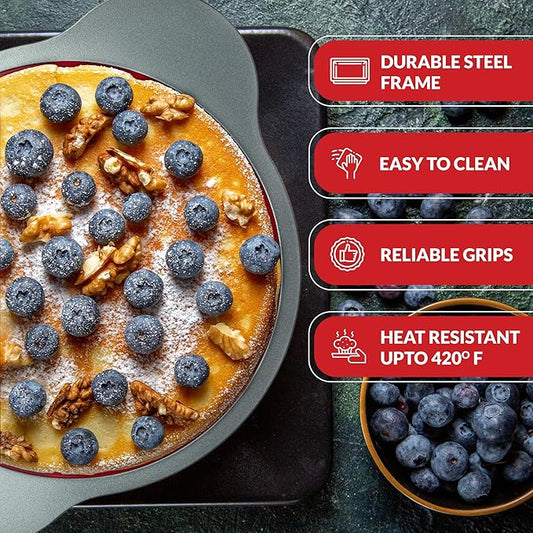 Boxiki Kitchen 9 Inch Non-Stick Silicone Round Cake Pan with Steel Frame Handles - Perfect for Baking Delicious Round Cakes