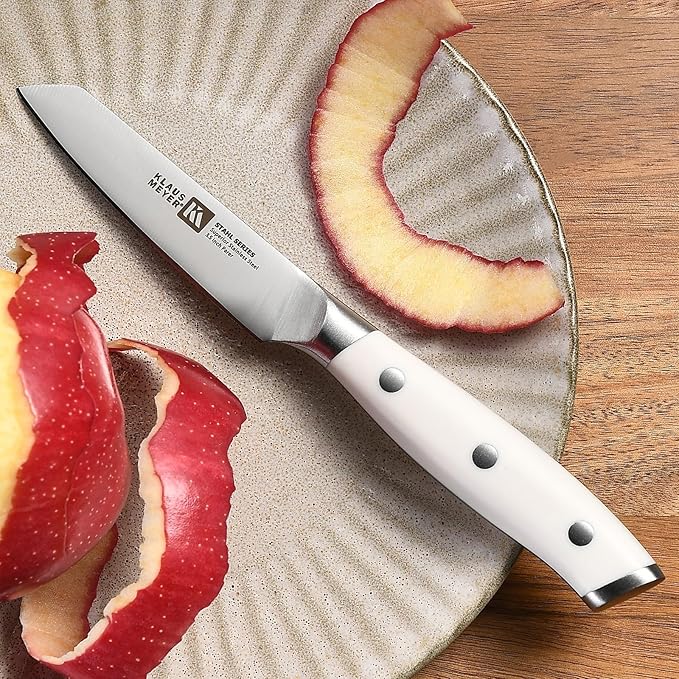 Stahl 3.5 inch Paring Knife High Carbon Exclusive German Steel Fruit Knife, Small Kitchen Knife with Ergonomic Handle (White)
