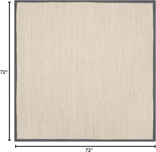SAFAVIEH Area Rug 6' Square - Natural Fiber Collection - Marble & Dark Grey, Sisal, Woven Design with Border (NF143D)