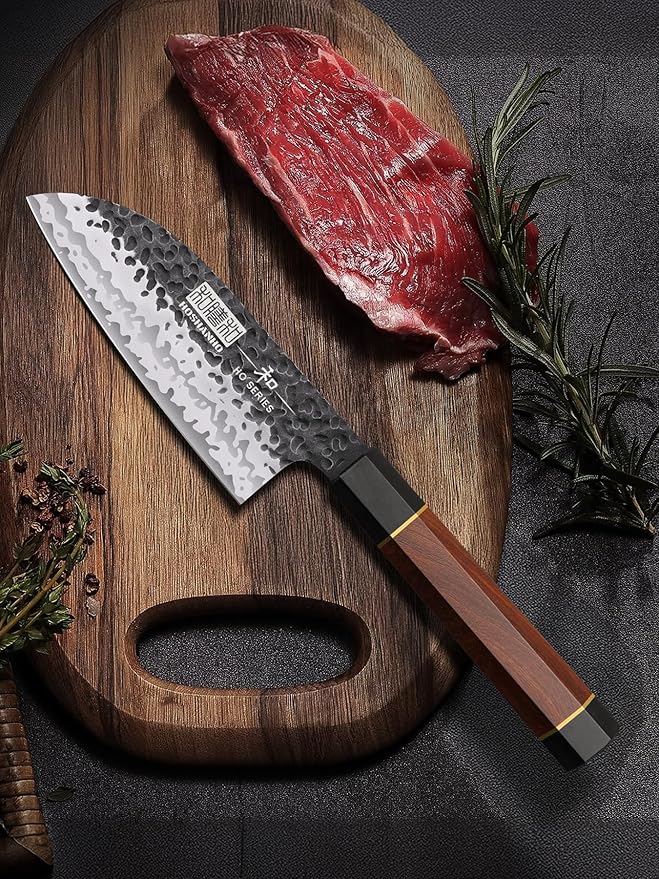 Santoku Knife 5 Inch, Professional Japanese High Carbon Steel Chef's Knife, Ultra Sharp Kitchen Knife with Octagonal Rosewood Handle