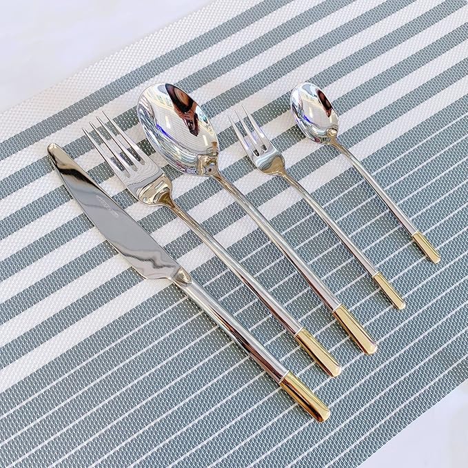 Silverware Set Service for 8, IKXO 32-Piece Modern Stainless Steel Flatware Cutlery Set, Dinnerware sets Include Fork Knife and Spoon Set, Mirror Polished