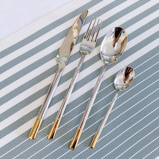 Silverware Set Service for 8, IKXO 32-Piece Modern Stainless Steel Flatware Cutlery Set, Dinnerware sets Include Fork Knife and Spoon Set, Mirror Polished