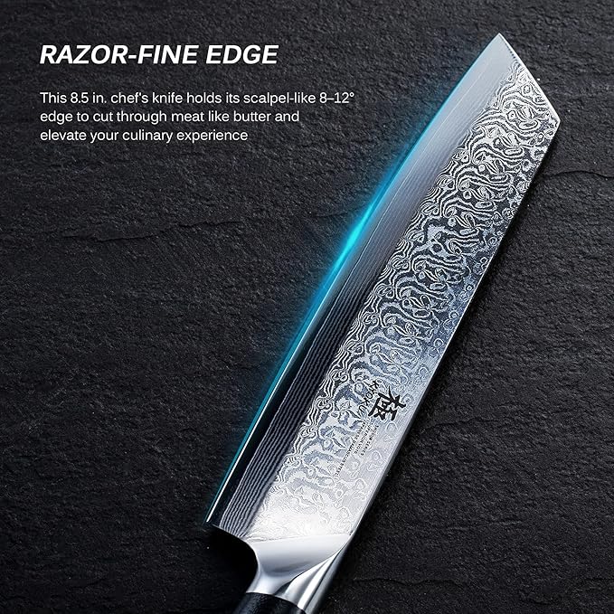 KYOKU Kiritsuke Chef Knife 8.5" - Shogun Series - Japanese VG10 Steel Core Forged Damascus Blade - with Sheath & Case