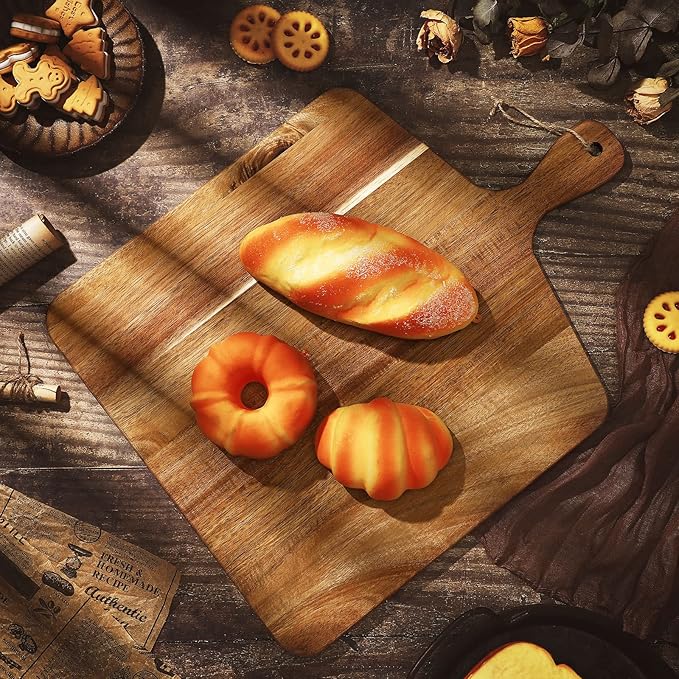 Patelai 12 Packs Wooden Cutting Board Set with Handles Large Kitchen Serving Plain Chopping Board Bulk Gifts for Mom for Vegetables Meat Pizza Cheese Fruit Bread(Acacia Wood,17 x 13 Inch)