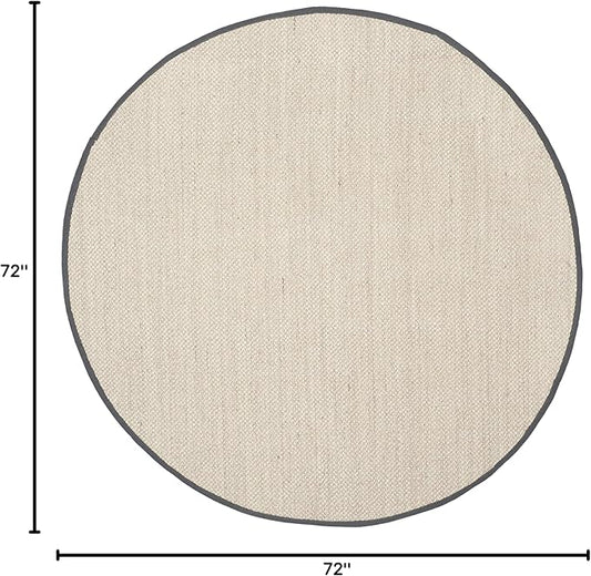 SAFAVIEH Area Rug 6' Round - Natural Fiber Collection - Marble & Dark Grey, Sisal, Woven Design with Border (NF143D)