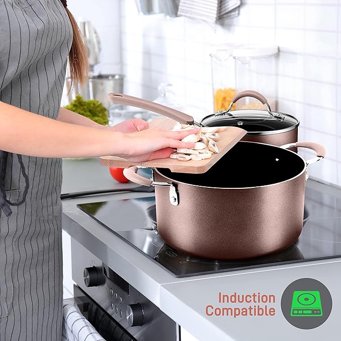 NutriChef Kitchenware Pots & Pans Set – High-qualified Basic Kitchen Cookware Set, Non-Stick (14-Piece Set)