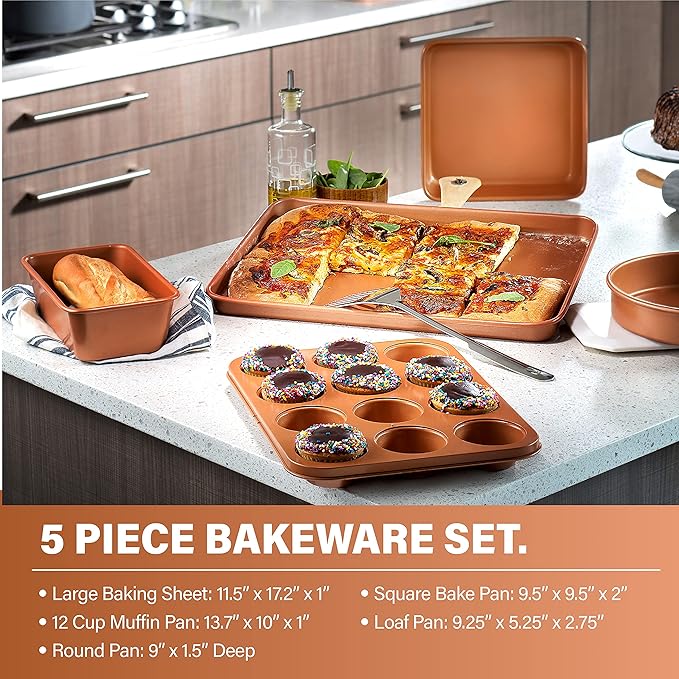 Gotham Steel Hammered 20 Pc Ceramic Cookware Set Nonstick, True Ceramic Pots and Pans Set Non Stick with Deep Square Pan Set & Bakeware Set, Non Toxic PFOA PFOS Free, Oven & Dishwasher Safe