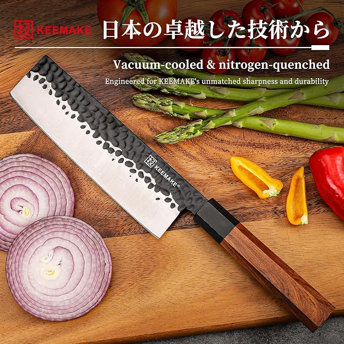 KEEMAKE Nakiri Knife 7 inch - Vegetable Knife Japanese 440C Stainless Steel Sharp Asian Cooking Knives with Octagonal Rosewood Handle