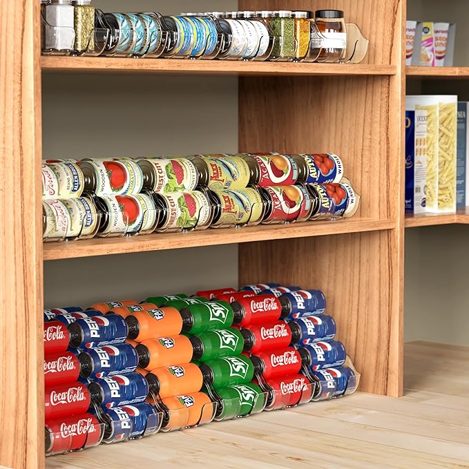 Simple Houseware Soda Can Organizer and Dispenser for Refrigerator / Pantry, Clear, Set of 4