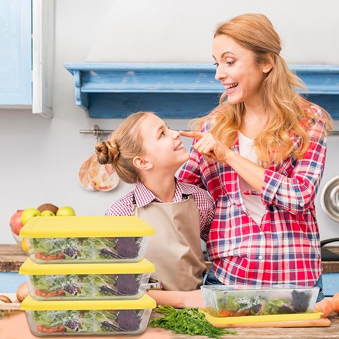 6 Cup Rectangle Silicone Storage Cover Lids Replacement for Anchor Hocking Glass Bowls (Container not Included) 2 Pack, Microwave, Dishwasher and Freezer Safe