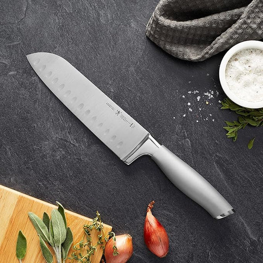 HENCKELS Modernist Razor-Sharp Hollow Edge Santoku Knife 7 inch, German Engineered Informed by 100+ Years of Mastery, Gray