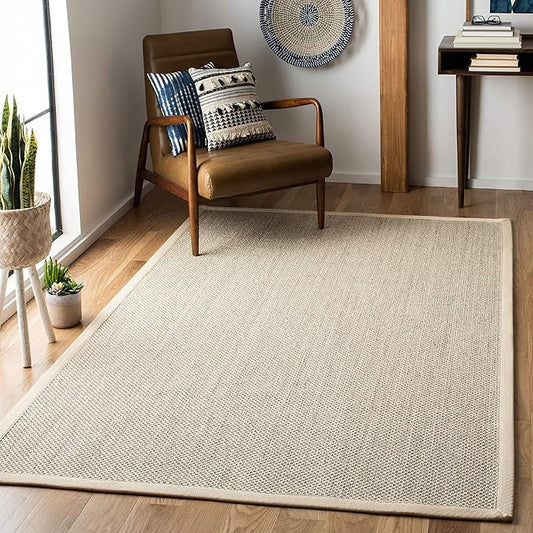 SAFAVIEH Area Rug 3' Square - Natural Fiber Collection - Marble & Beige, Sisal, Woven Design with Border (NF143C)