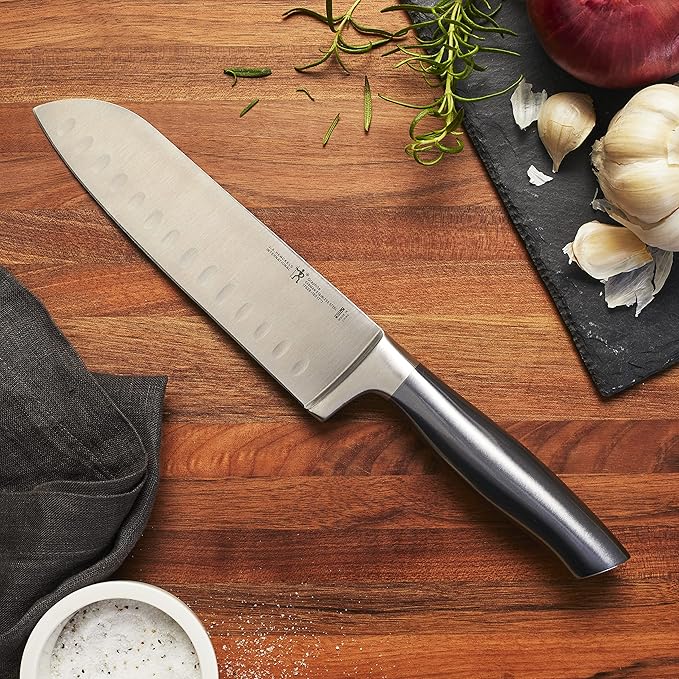 HENCKELS Graphite Razor-Sharp 7-inch Hollow Edge Santoku Knife, German Engineered Informed by 100+ Years of Mastery, Gray