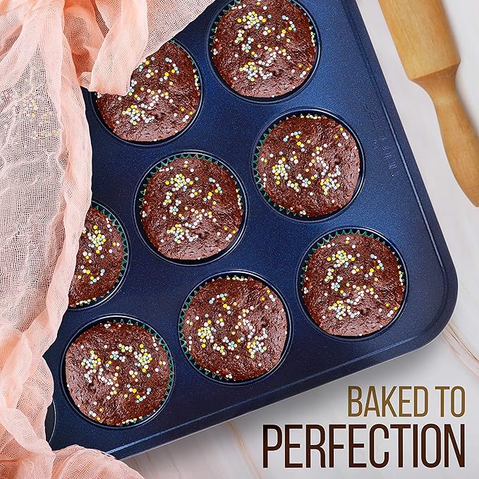 NutriChef 6-Piece Nonstick Baking Pans - Carbon Steel Non toxic Bakeware set with Cookie Sheets, Muffin, Loaf, Round & Square Pan - Restaurant Quality Baking Tray, Easy Clean, Dishwasher & Oven Safe