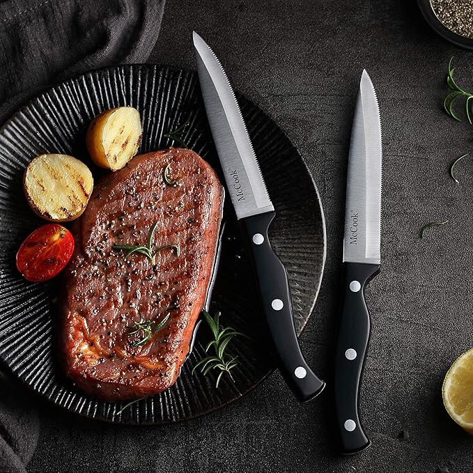 McCook® Knife Sets, German Stainless Steel Forged Kitchen Knives Block Set with Built-in Knife Sharpener