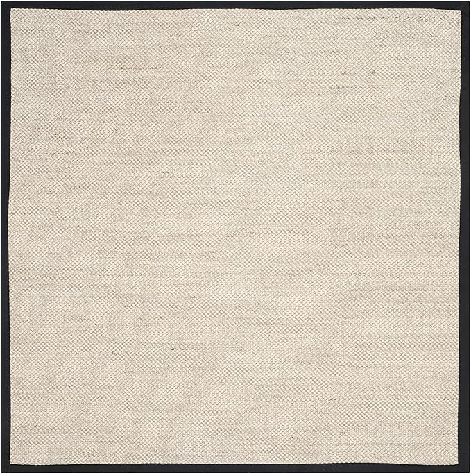 Safavieh Area Rug 3' Square - Natural Fiber Collection - Marble & Black, Sisal, Woven Design with Border (NF143A)