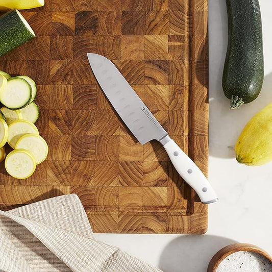 HENCKELS Forged Accent Razor-Sharp Hollow Edge Santoku Knife 5 Inch, White Handle, German Engineered Informed by 100+ Years of Mastery
