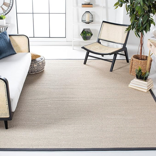 SAFAVIEH Area Rug 11x15 - Natural Fiber Collection - Large - Marble & Dark Grey, Sisal, Woven Design with Border (NF143D)