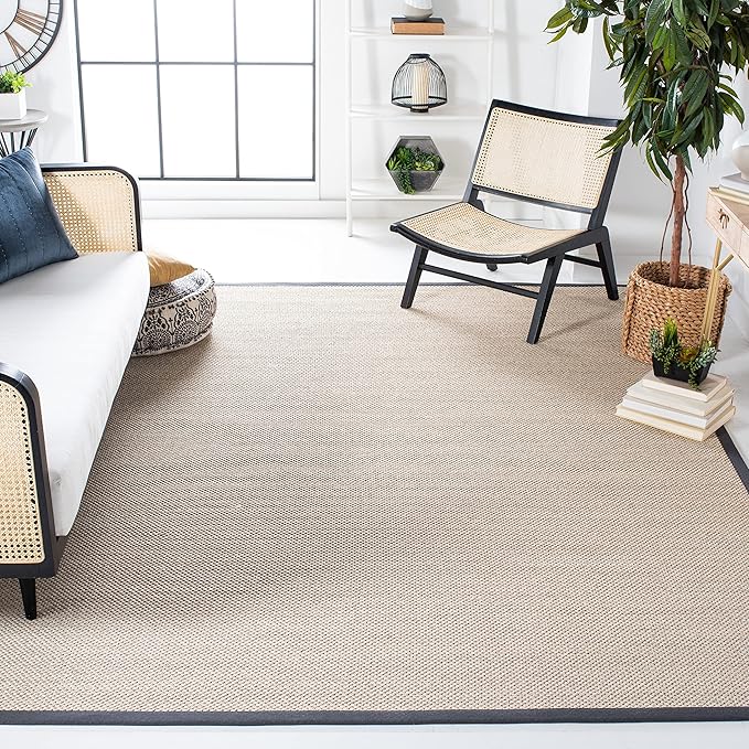 SAFAVIEH Area Rug 10' Square - Natural Fiber Collection - Marble & Beige, Sisal, Woven Design with Border (NF143C)