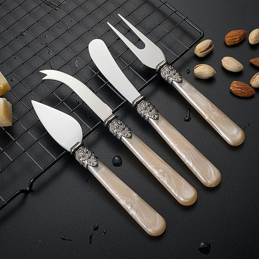 REVERIE Collection 4-piece Stainless Steel Butter Spreader Cheese Knife, Giftable Butter Knives set, Bread Knife set (Gold Cheese Knife set)