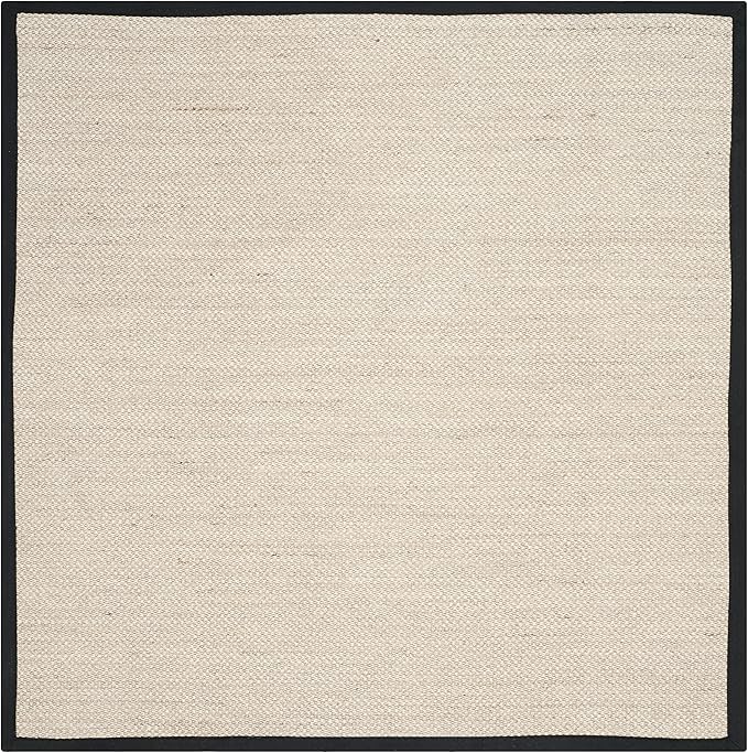 SAFAVIEH Area Rug 6' Square - Natural Fiber Collection - Marble & Black, Sisal, Woven Design with Border (NF143A)