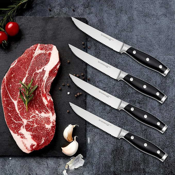 linoroso Knife Set with Gift Box, 14 Pcs Full Tang German Stainless Steel Knife Block Set with Scissors, Ultra Sharp Knife Sets for Kitchen with Wooden Block, Classic Series - Gift for Men & Women