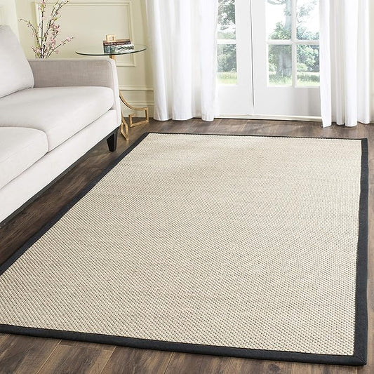 Safavieh Area Rug 6x8 - Natural Fiber Collection - Marble & Black, Sisal, Woven Design with Border (NF143A)