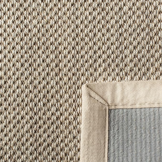 SAFAVIEH Area Rug 4' Square - Natural Fiber Collection - Marble & Beige, Sisal, Woven Design with Border (NF143C)